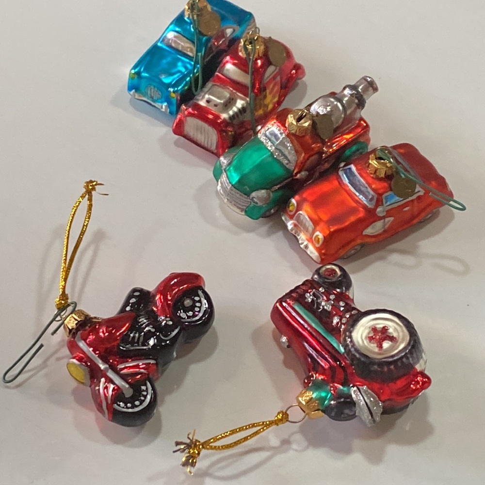 Department 56 blown glass Christmas 6 🚘 car 🚗 German vintage tree 🌲 ornaments
